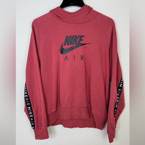 Nike Sweaters - Nike Air Hoodie Pullover Sweatshirt Tape Logo Womans XL Red Fade on Neck Comfy